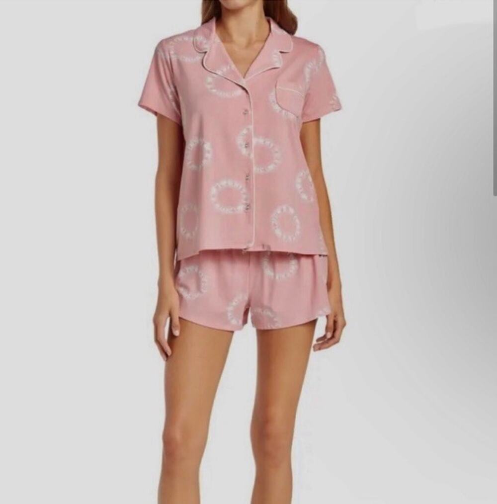 Splendid Pink Tie Dyed Short Sleeve Notched Collar Shorts Pajama Set Sz Lg NwT